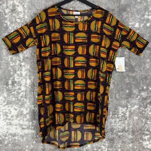 NEW LulaRoe Sz XS Oversized CheeseBurger Irma Print Top Quirky Funny Tunic Shirt